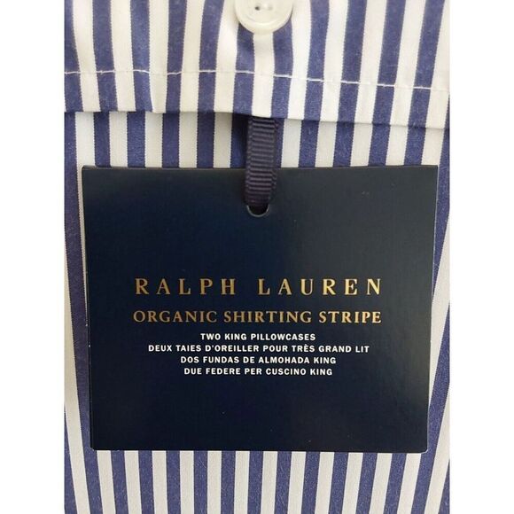 Ralph Lauren Organic Shirting Stripe 100% Cotton Two King Pillowcases Blue White - Picture 6 of 11
